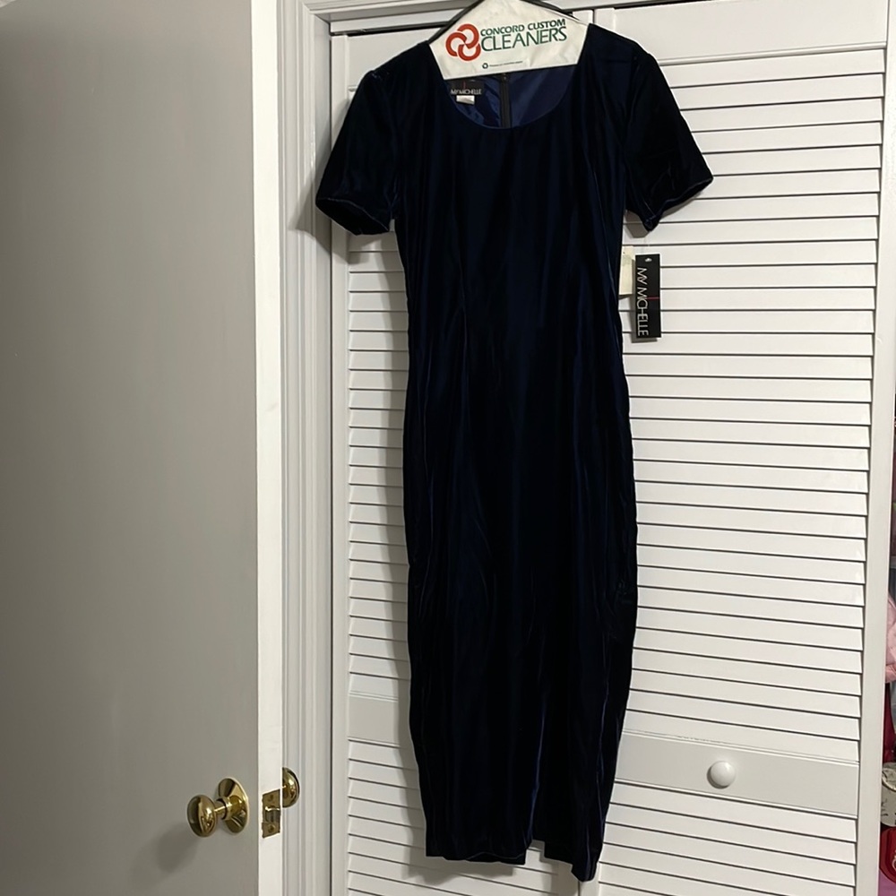 NWT Navy My Michelle dress size 11/12 blue velvet 52 inch length